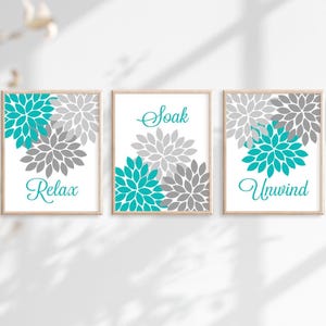Purple Flower Bathroom Wall Art, Purple Flower Bathroom Decor Prints or Canvas Relax Soak Unwind Quote, Purple Bathroom Quotes, Set of 3 bild 2