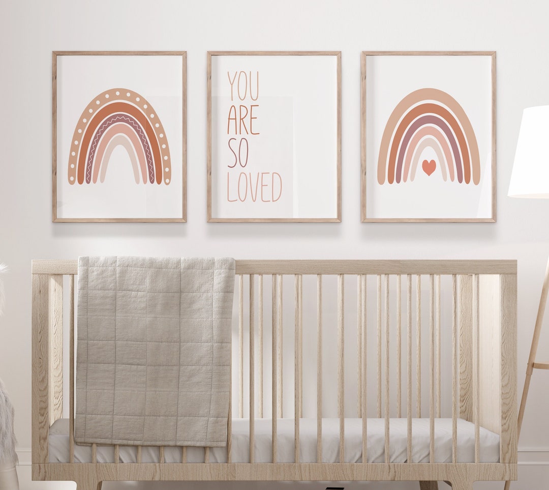 Neutral Rainbow Wall Art, Boho Rainbow Nursery Prints or Canvas, Set of