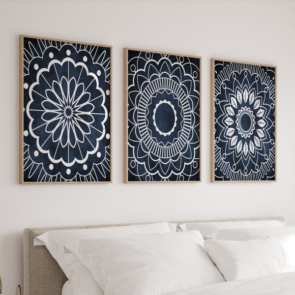 Navy Damask Art Etsy