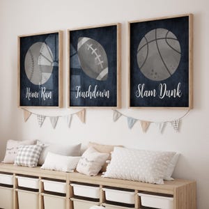 Sports print, Sports wall art, Navy gray boys room decor, Sports nursery wall art, Sports balls prints or canvas, Little athlete, Set of 3