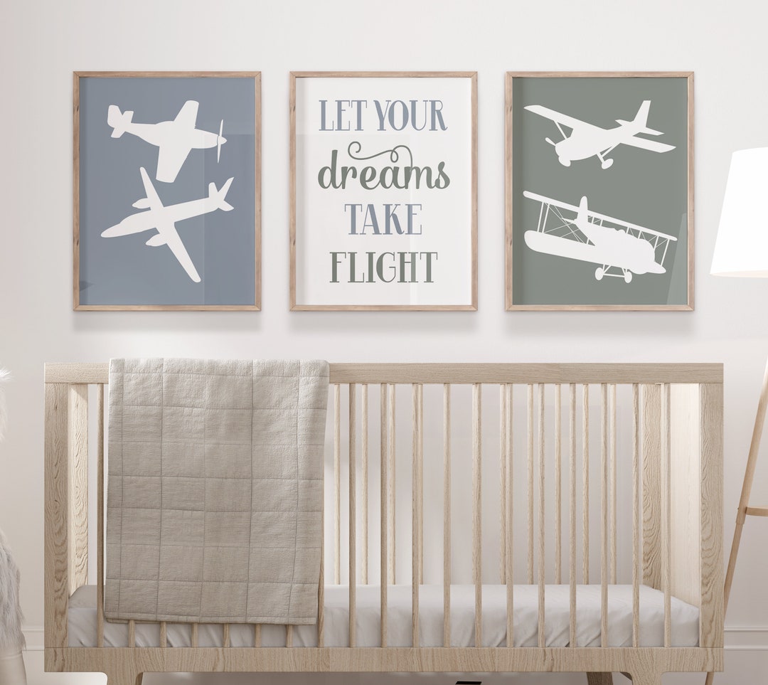 Neutral Airplane Nursery Art Prints, Baby Boy Airplane Nursery Wall