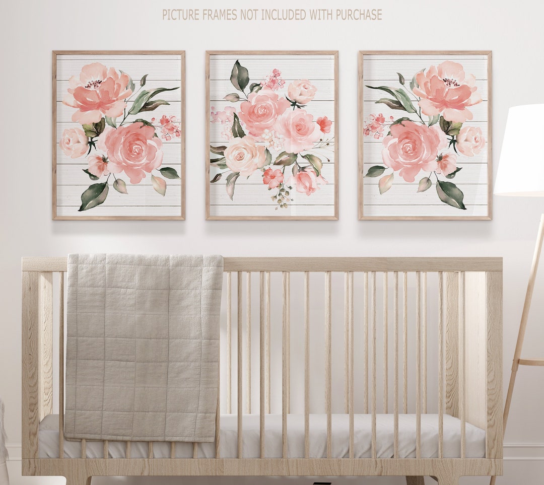 Floral Watercolor Nursery Wall Art Baby Girls Nursery Above - Etsy