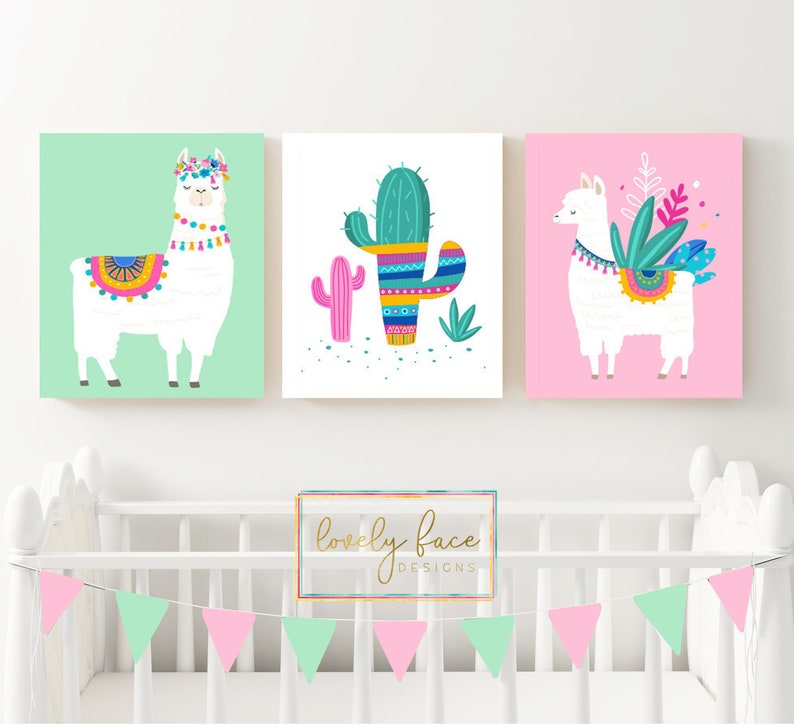 Llama Nursery Decor Llama Girl Bedroom Wall Art Llama Etsy