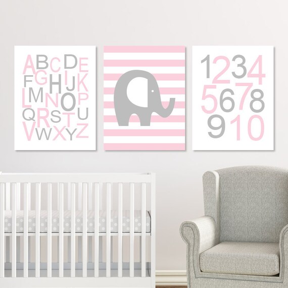 pink and gray elephant nursery