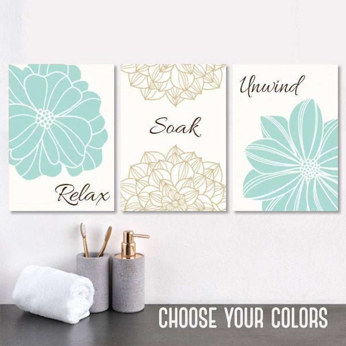 Gray Bathroom Wall Art Prints or Canvas Relax Soak Unwind | Etsy