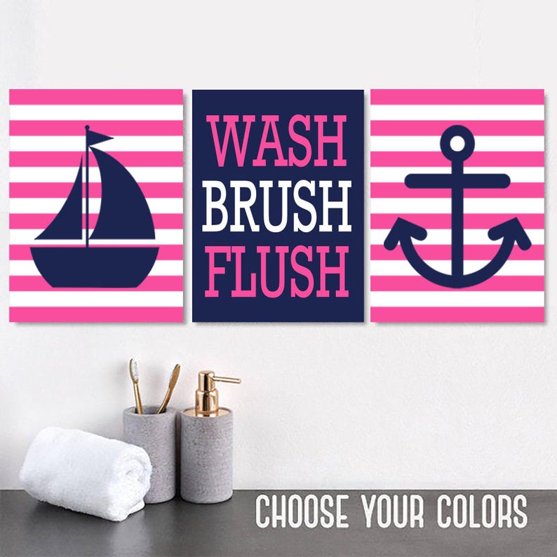 Kids Nautical Bathroom Art Prints, Navy Gray, Set of 3 imagem 4