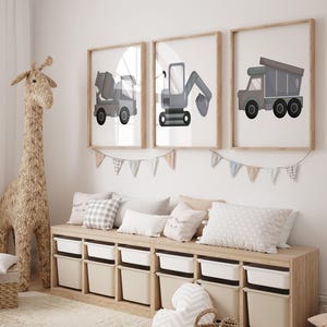 Boys Construction Nursery Prints or Canvas Construction Trucks for Little Boys Bedroom Set of 3 Nursery  Construction Trucks