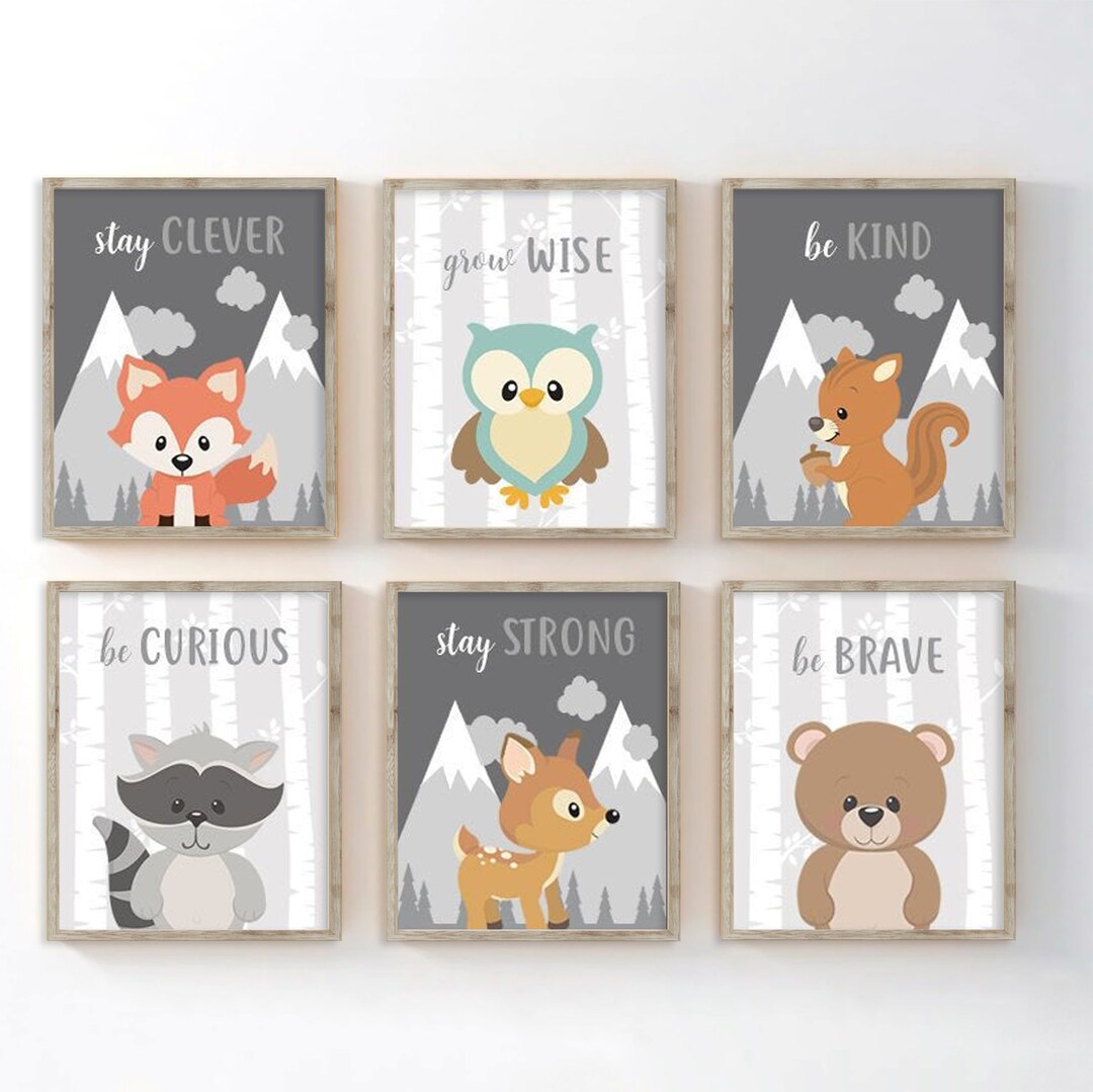 Woodland Nursery Decor Boy, Woodland Animals Wall Art, Baby Boy Nursery ...