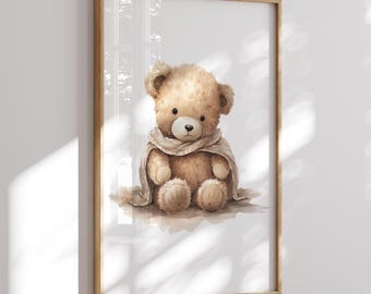 Teddy Bear Nursery Wall Art, Teddy Bear Print, Neutral Nursery, Baby Boy Room Decor, Set of 1