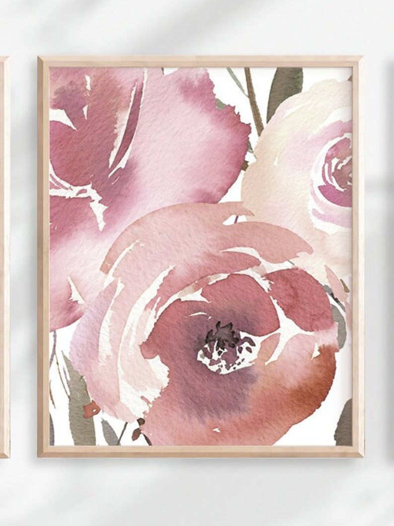 Blush Pink Wall Art Watercolor Flowers Prints or Canvas Etsy