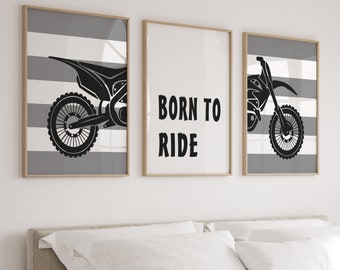 Dirt bike room decor, Dirt bike racing prints for boys room, Dirt bike wall art Prints or Canvas, Dirt bike bedroom Set of 3 Prints