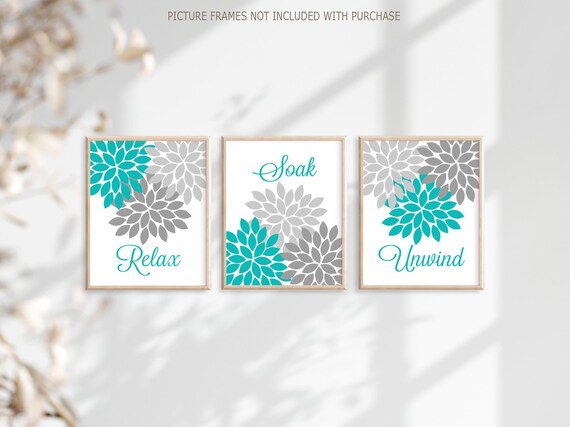 Turquoise Gray Bathroom Decor Bathroom Wall Art Prints or - Etsy