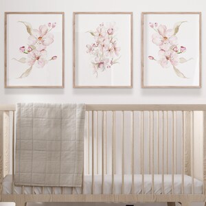 Watercolor Cherry Blossom Print Set of 3, Blush Pink Floral Nursery ...