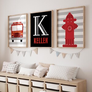 Fire Truck Prints Nursery Art, Boys Firefighter Bedroom Decor, Fire Truck Canvas, Baby Boy Nursery Decor, Set of 3