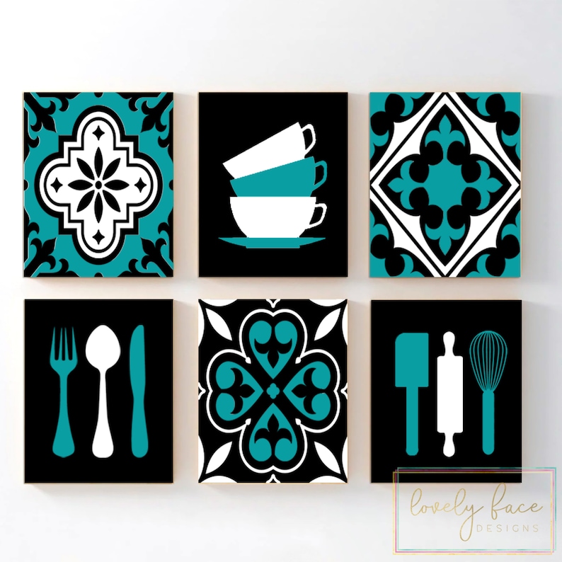 Talavera Kitchen Wall Decor Navy Blue Kitchen Wall Art Prints Etsy