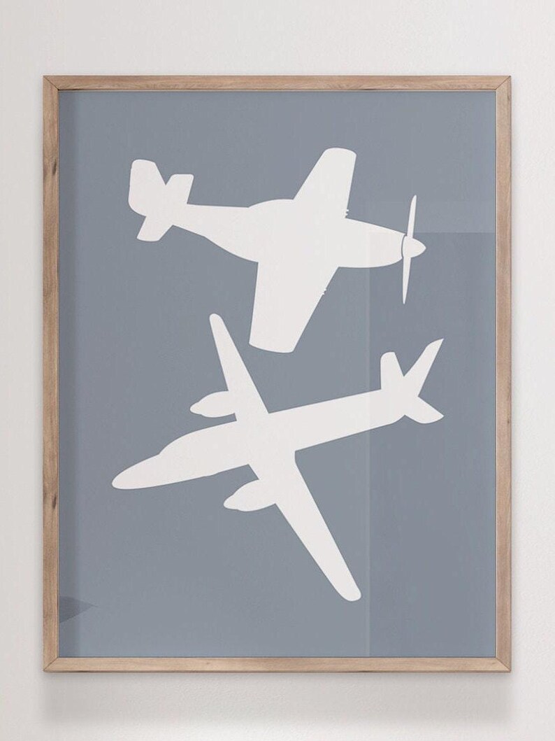 Láminas de arte de avión neutrales para guardería, decoración de pared de avión para bebé niño, guardería de aviación, juego de 3 impresiones o lienzos de aviones para niño pequeño. imagen 3