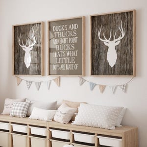 Deer Nursery Wall Art, Rustic Antler Prints, Set of 3