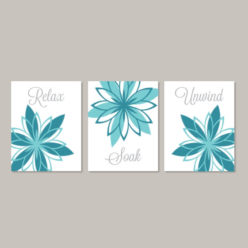 Teal Gray Bathroom Wall Art Bathroom Wall Decor Relax Soak Etsy