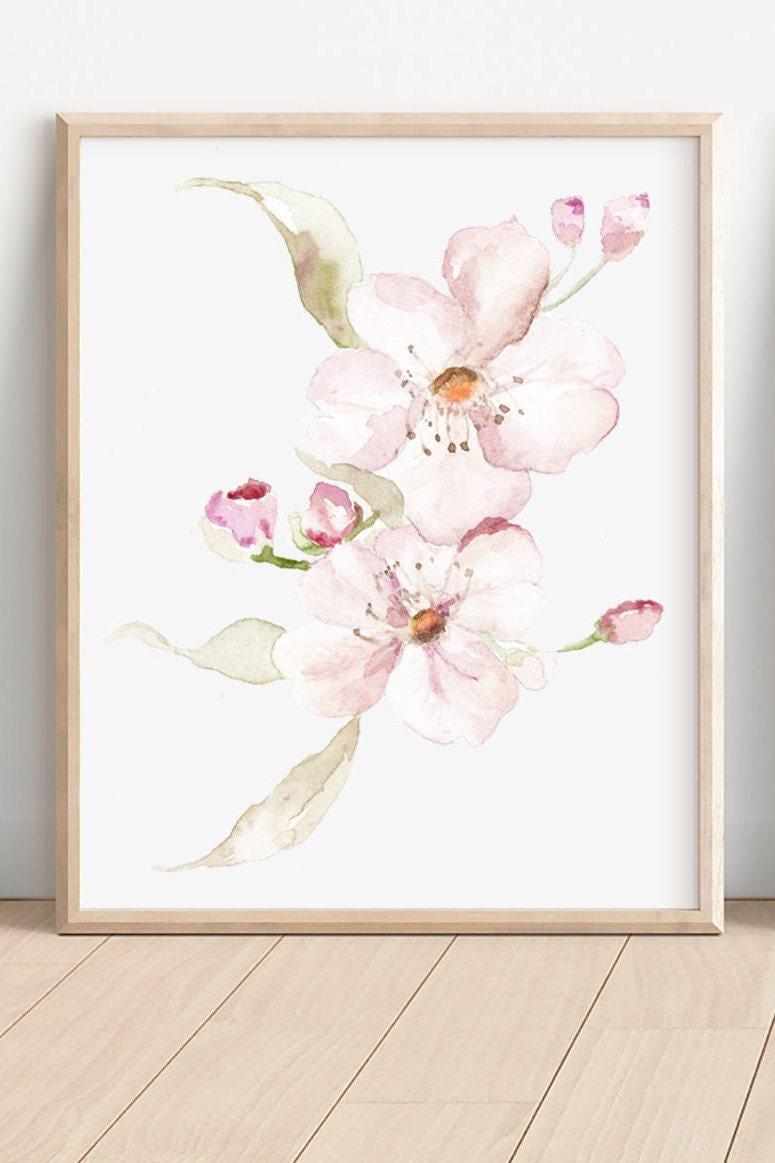 Cherry Blossom Watercolor Prints, Set of 3, Blush Pink Floral Wall Art ...