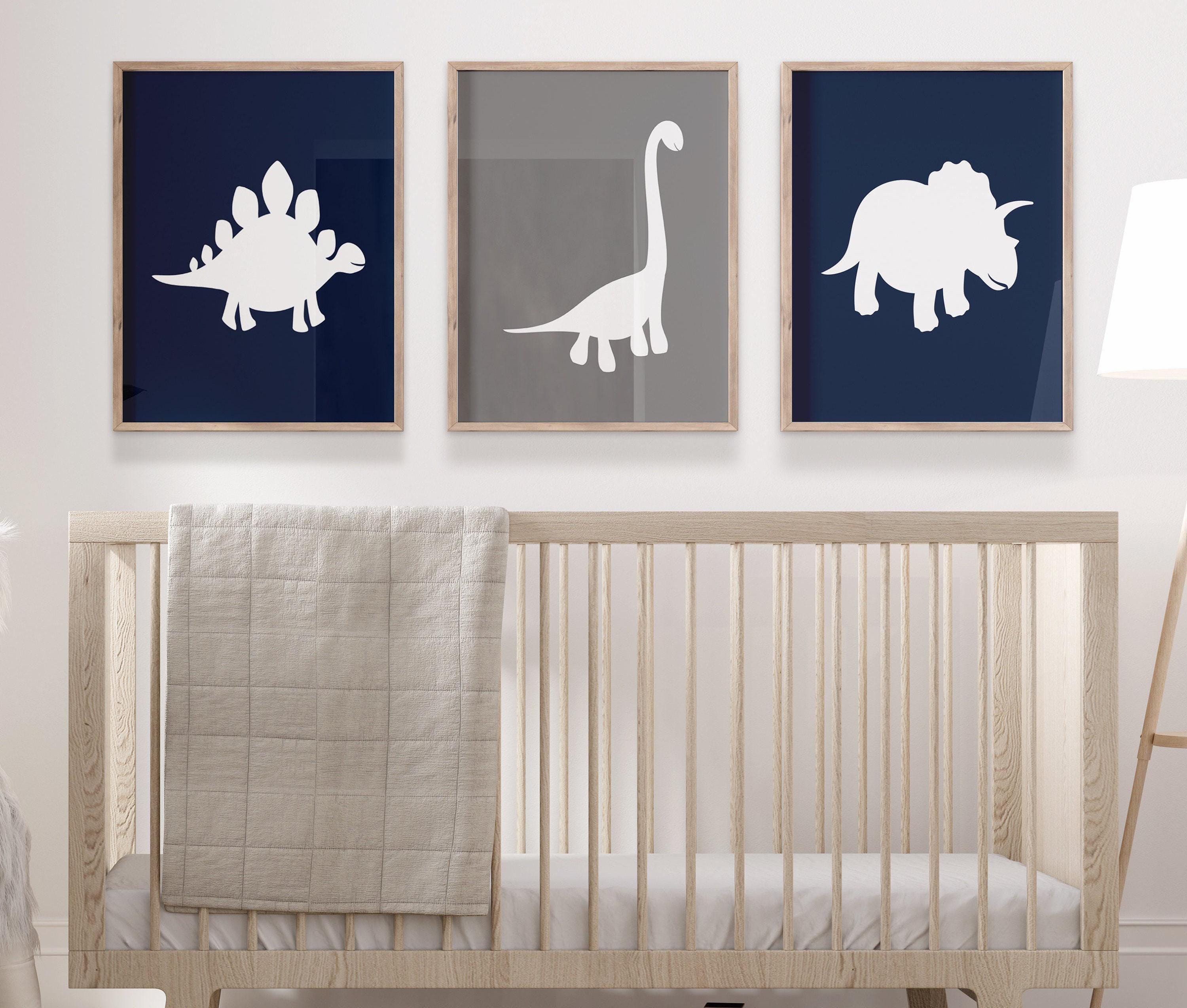 Dinosaur Nursery Prints, Navy Gray Set of 3 Wall Art - Etsy