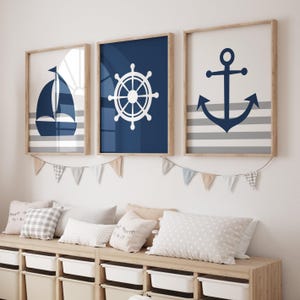 Nautical Nursery Wall Art, Nautical Nursery Decor, Nautical Nursery Prints or Canvas, Navy Nursery, Nautical Wall Decor, Pictures, Set of 3