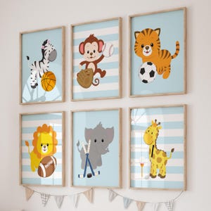 Sports Safari Animals Nursery Prints, Baby Boy Decor, Set of 6 Bild 2