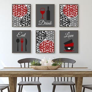 Eat Drink Love Kitchen Wall Art, Eat Drink Love Prints or Canvas Kitchen Quote Wall Decor, Dining Room Wall Decor Set of 6 Kitchen Pictures