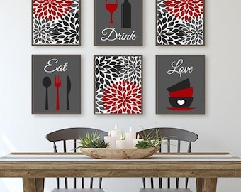 Eat Drink Love Kitchen Art Prints, Dining Room Wall Decor, Set of 6