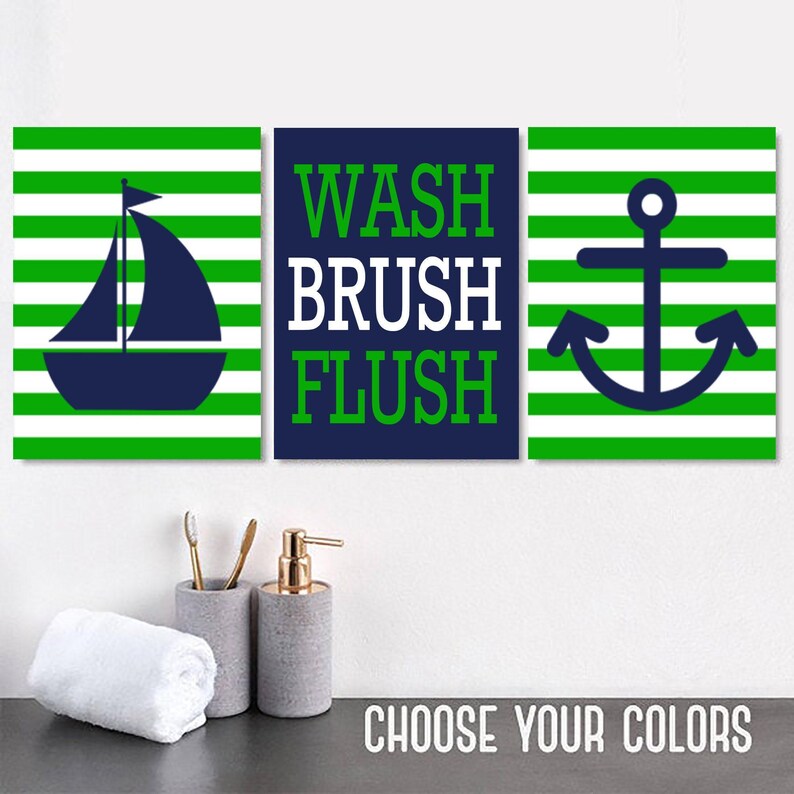Kids Nautical Bathroom Art Prints, Navy Gray, Set of 3 imagem 3