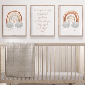 Christian Nursery Wall Decor, Rainbow Nursery Art Prints or Canvas, Now I Lay Me Down To Sleep Prayer Wall Art, Children's Prayer, Set of 3