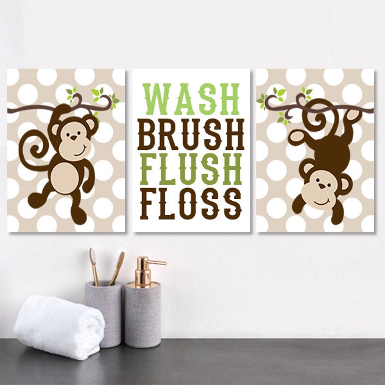 Monkey Bathroom Decor Kids Monkey Bathroom Wall Art Bathroom Etsy