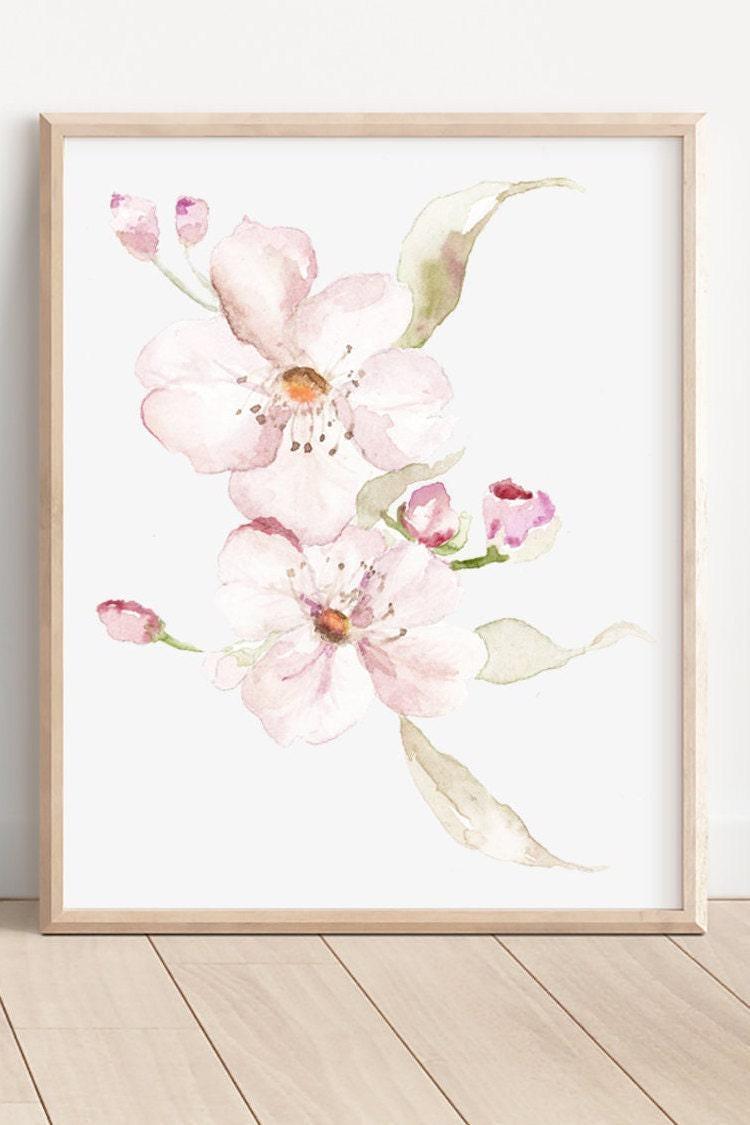 Cherry Blossom Watercolor Prints, Set of 3, Blush Pink Floral Wall Art ...