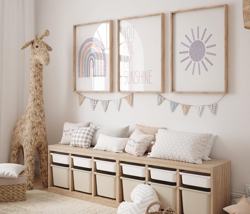 Lavender Rainbow Nursery Prints or Canvas Set of 3 Watercolor Rainbow ...
