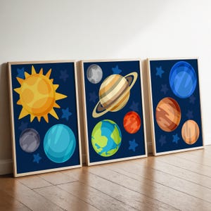 Outer Space Planet Art Prints: Galaxy Nursery Decor, Set of 3