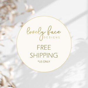 a white circle with the words lovely face designs free shipping us only