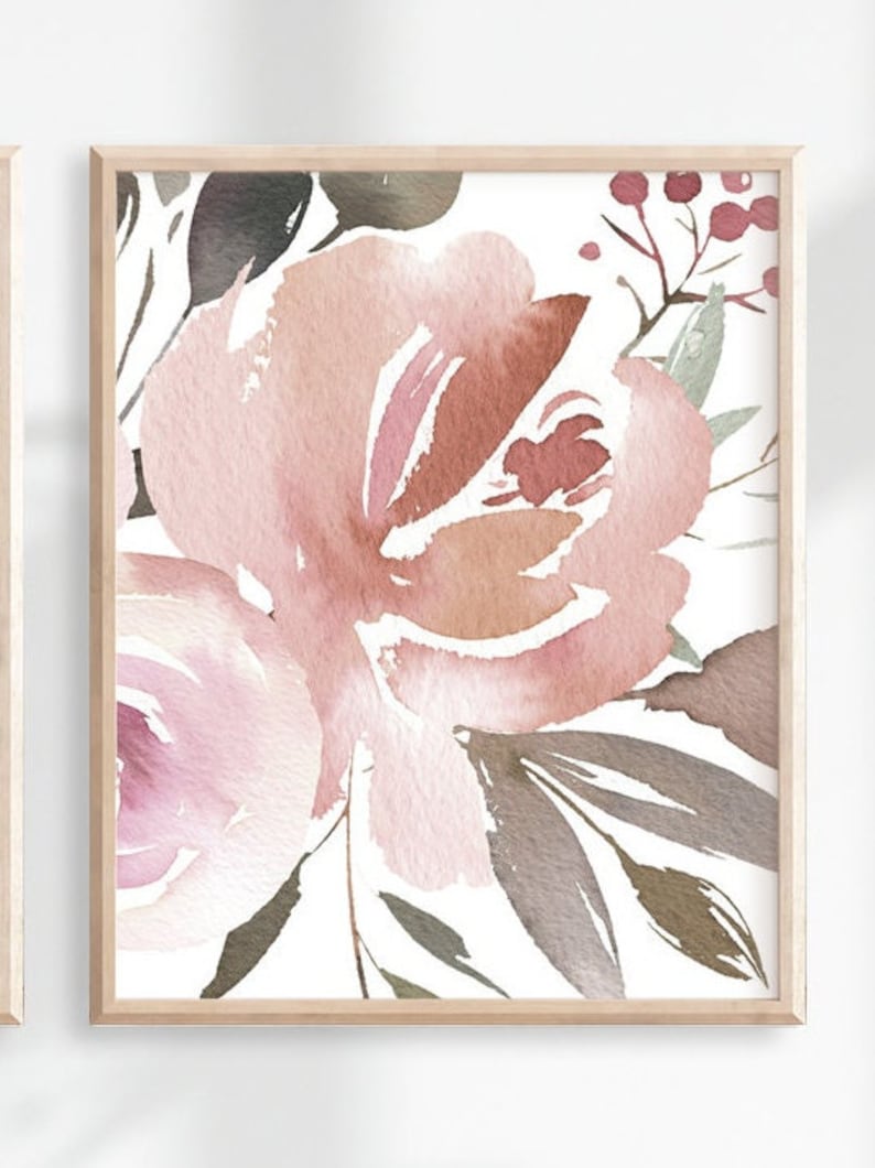 Blush Pink Wall Art Watercolor Flowers Prints or Canvas Etsy