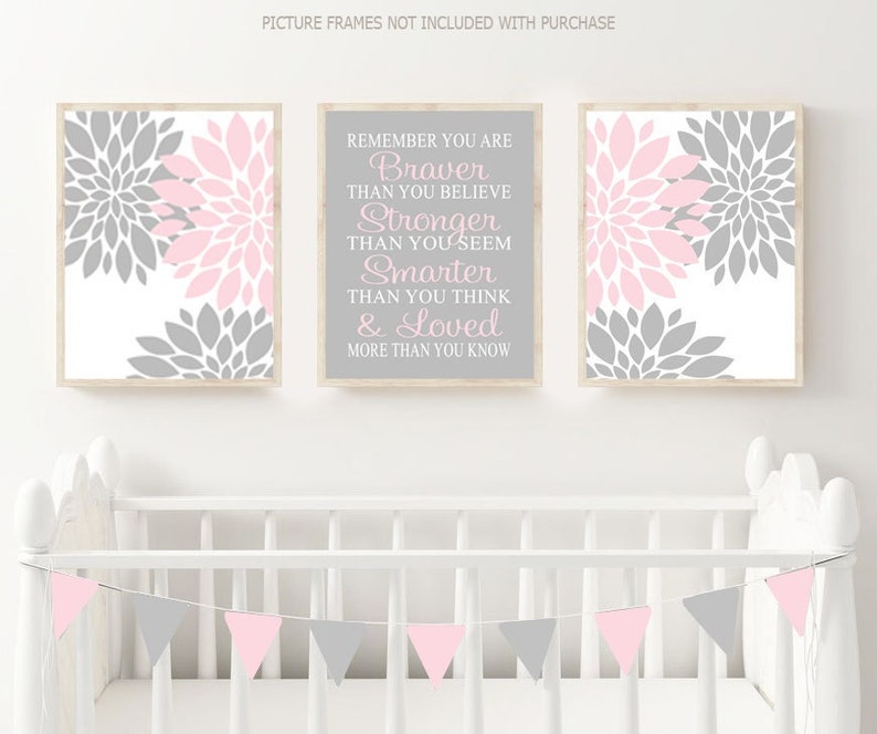 Pink Gray Nursery Wall Art Baby Girl Nursery Decor Floral - Etsy