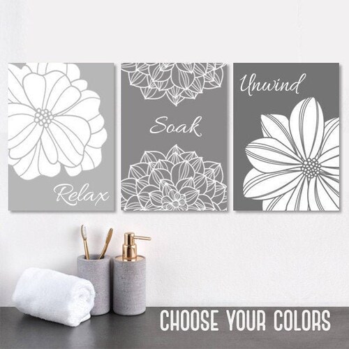 Gray Bathroom Wall Art Prints or Canvas Relax Soak Unwind Etsy