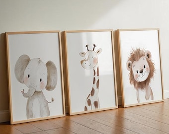 Safari Animal Prints: Neutral Nursery Wall Art Set of 3