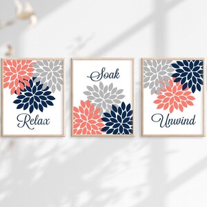 Purple Flower Bathroom Wall Art, Purple Flower Bathroom Decor Prints or Canvas Relax Soak Unwind Quote, Purple Bathroom Quotes, Set of 3 bild 4