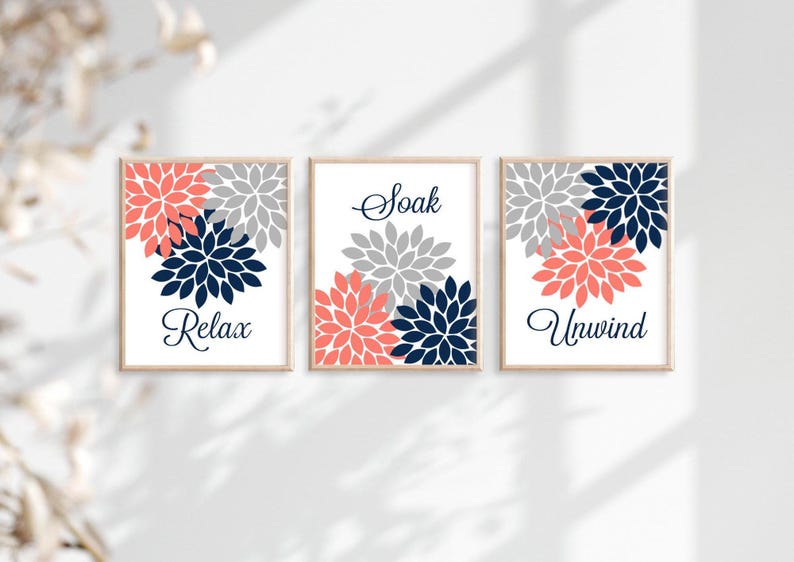 Purple Flower Bathroom Wall Art, Purple Flower Bathroom Decor Prints or Canvas Relax Soak Unwind Quote, Purple Bathroom Quotes, Set of 3 bild 4