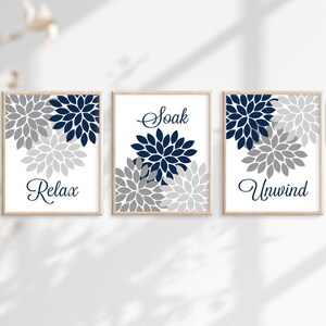 Purple Flower Bathroom Wall Art, Purple Flower Bathroom Decor Prints or Canvas Relax Soak Unwind Quote, Purple Bathroom Quotes, Set of 3 bild 3