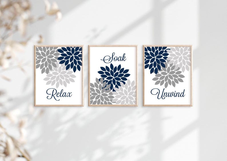 Purple Flower Bathroom Wall Art, Purple Flower Bathroom Decor Prints or Canvas Relax Soak Unwind Quote, Purple Bathroom Quotes, Set of 3 bild 3