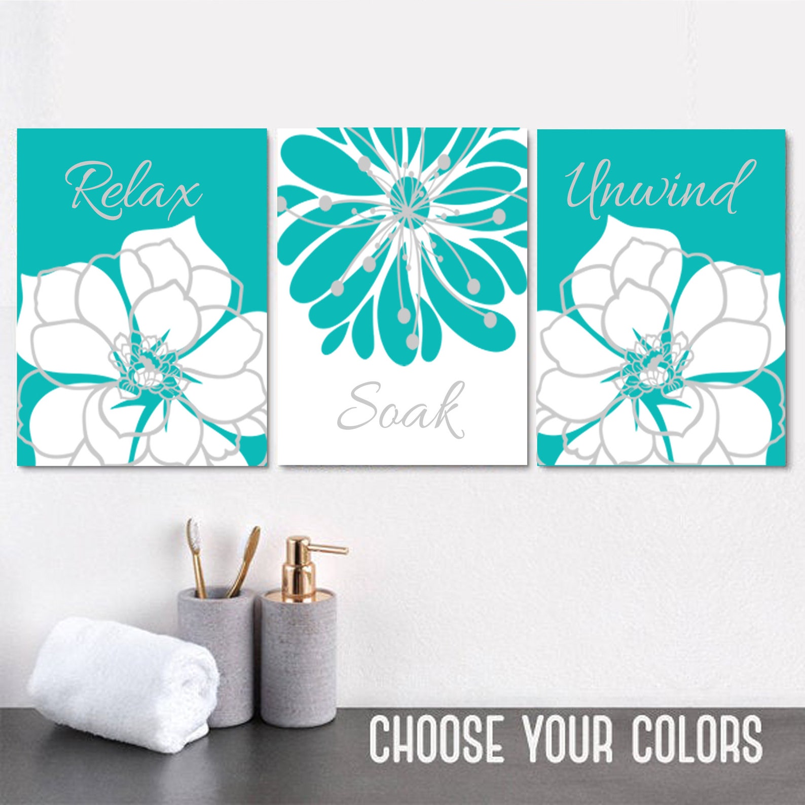 Navy Blue Bathroom Wall Art Prints or Canvas Relax Soak Etsy