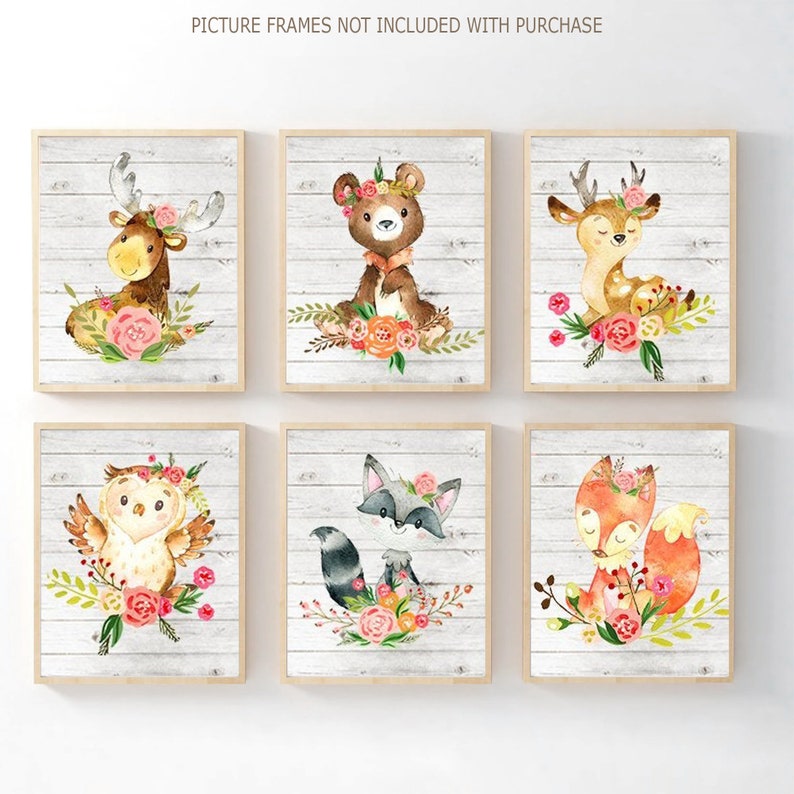 Floral Woodland Animals Nursery Decor Girl Woodland Nursery Etsy