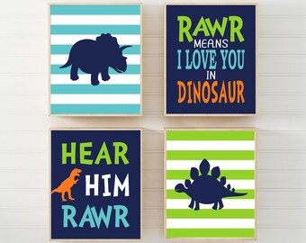 Dinosaur Nursery Art Prints: Set of 4, Boy Bedroom Decor