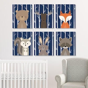 WOODLAND Nursery Art, Woodland Nursery Decor, Woodland Prints Or Canvas, Woodland Animals, Boy Nursery Decor, Woodland Baby Shower, Set Of 6