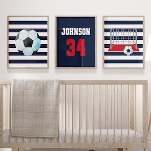 Soccer Prints Wall Art, Soccer Boys Room Decor, Personalized Soccer Nursery Prints, Soccer Canvas Prints, Boy Sports Room Decor, Set of 3