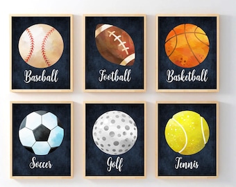 Sports Wall Art Prints: Navy Boys Bedroom Decor, Set of 6