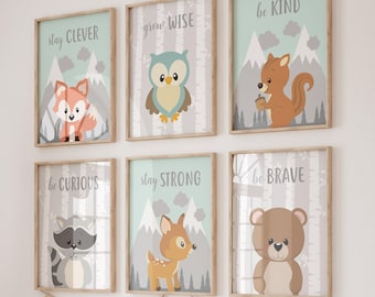 Woodland Animals Nursery Prints, Set of 6, Motivational Quotes